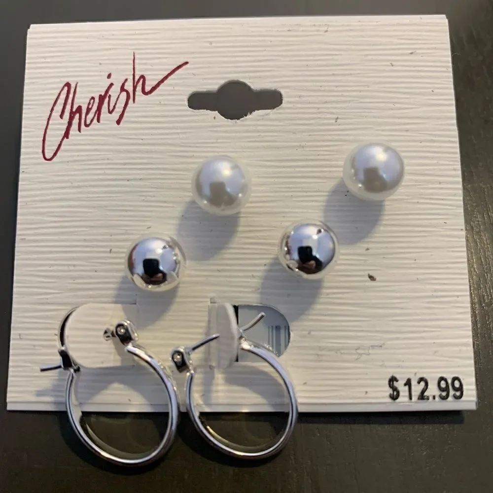 Cherish Silver studs mini hoops pearls set earrings